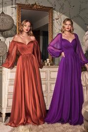 Long Sleeve Chiffon Gown by Cinderella Divine CD243