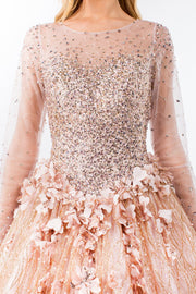 Long Sleeve Glitter Ball Gown by Elizabeth K GL1963