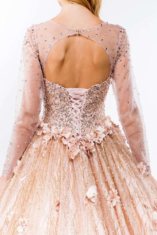 Long Sleeve Glitter Ball Gown by Elizabeth K GL1963