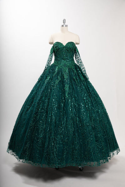 Long Sleeve Glitter Print Ball Gown by Coya L2460