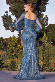 Long Sleeve Glitter Print Gown by Cinderella Divine J816