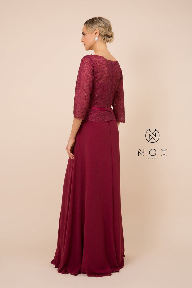 Long-Sleeve Gown with Beaded Lace Bodice by Nox Anabel M520
