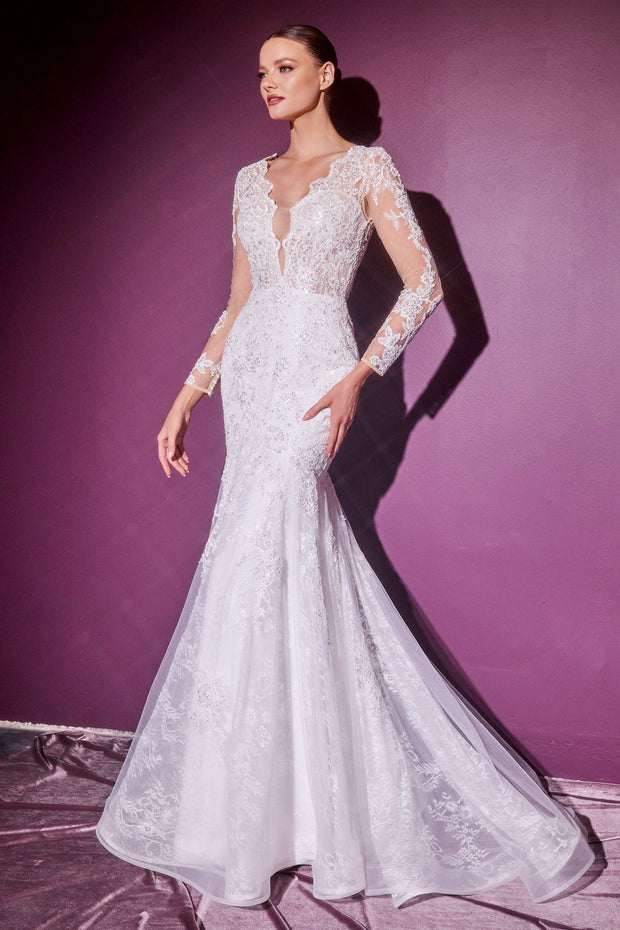 Long Sleeve Lace Bridal Gown by Cinderella Divine CD951W