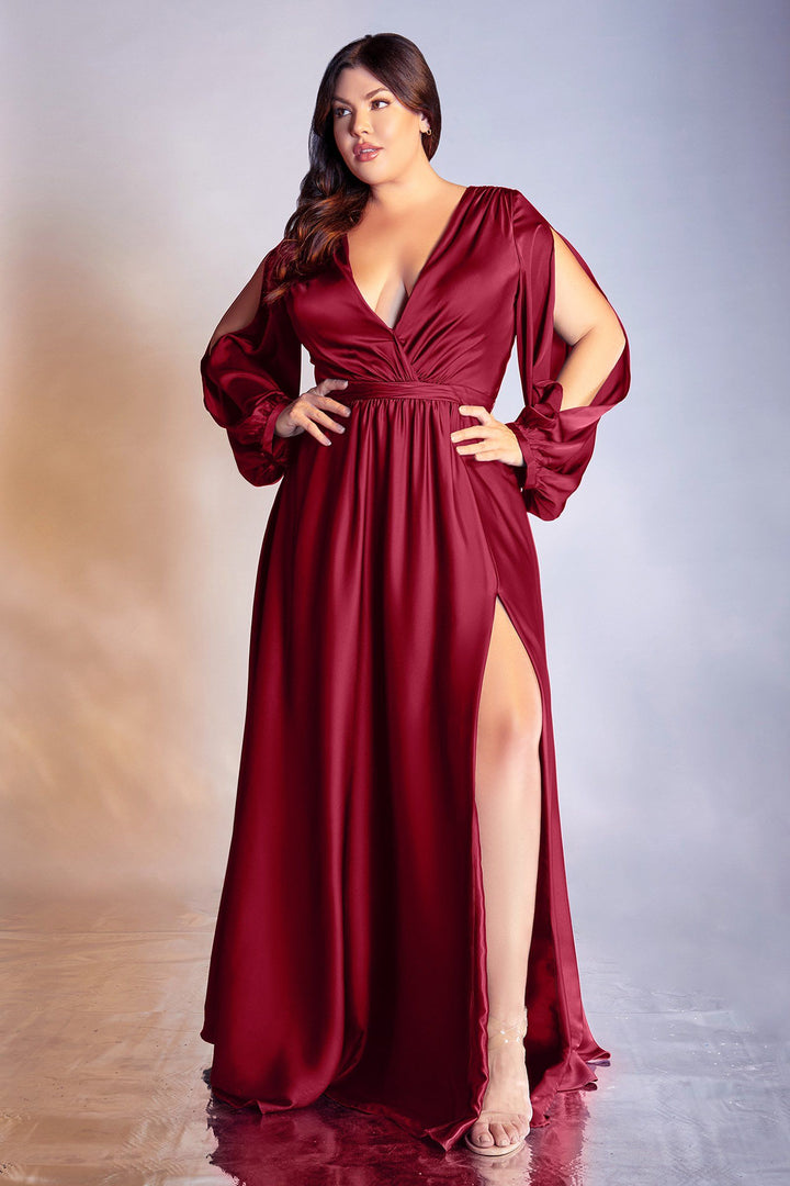 Long Sleeve Satin Gown by Cinderella Divine 7475