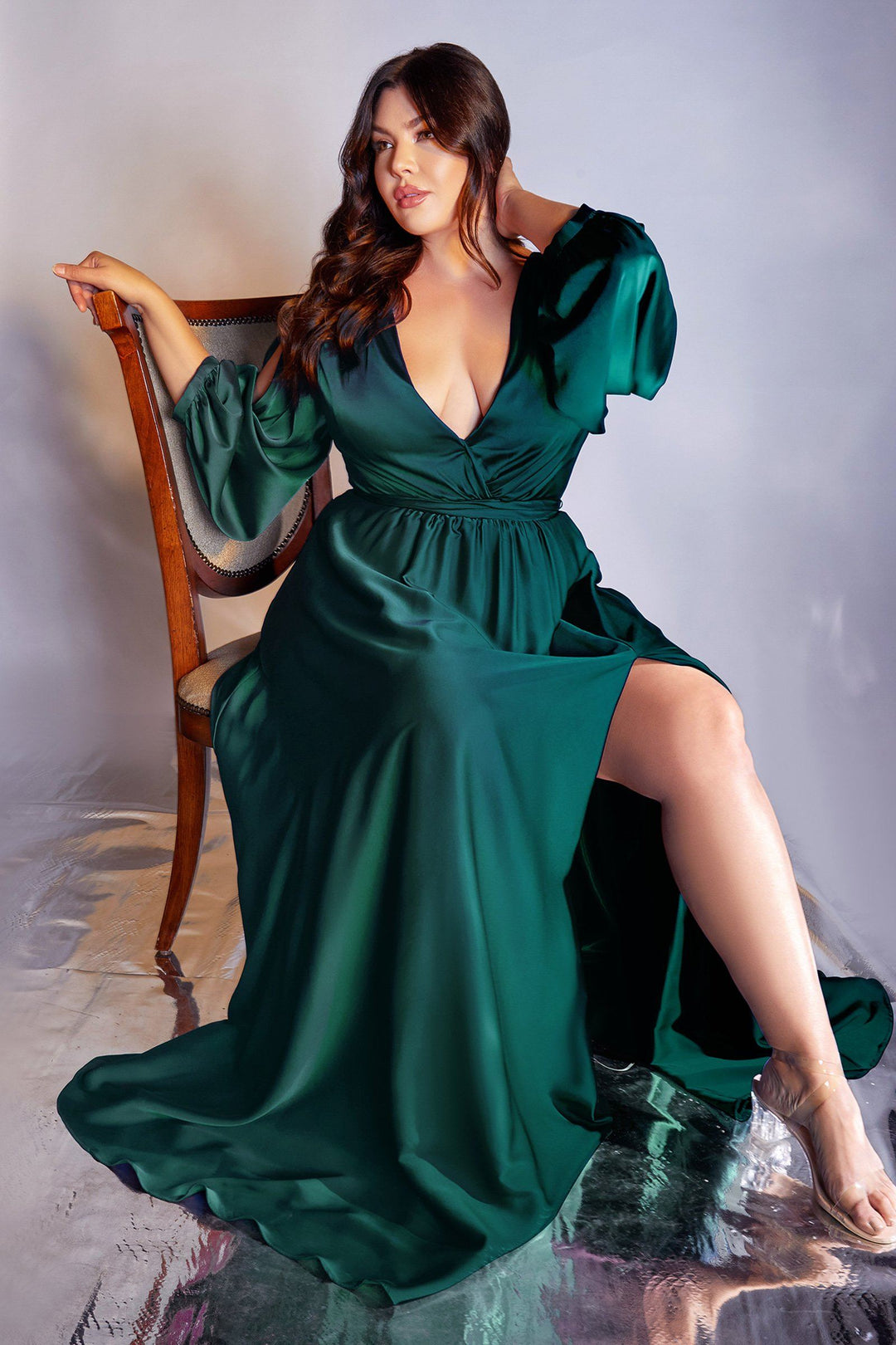 Long Sleeve Satin Gown by Cinderella Divine 7475 Long Sleeve Satin Gown by Cinderella Divine 7475