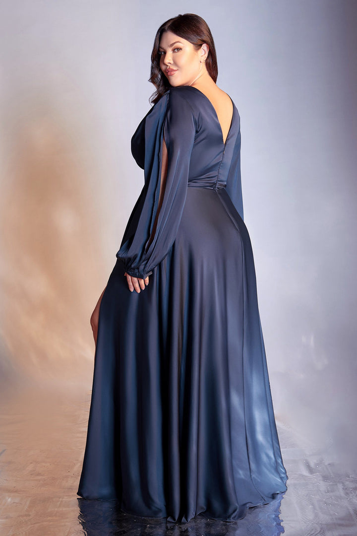 Long Sleeve Satin Gown by Cinderella Divine 7475