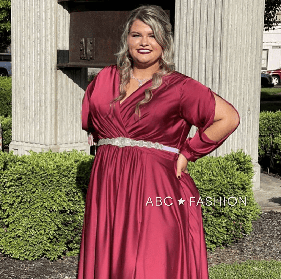 Long Sleeve Satin Gown by Cinderella Divine 7475