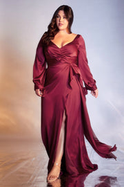 Long Sleeve Satin Gown by Cinderella Divine 7478