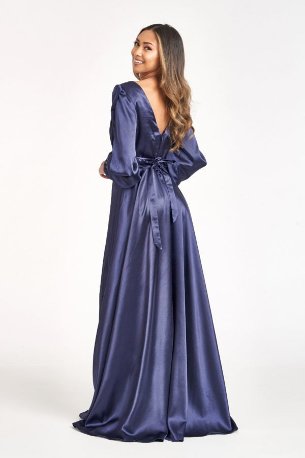 Long Sleeve Shiny Satin Gown by Elizabeth K GL1990
