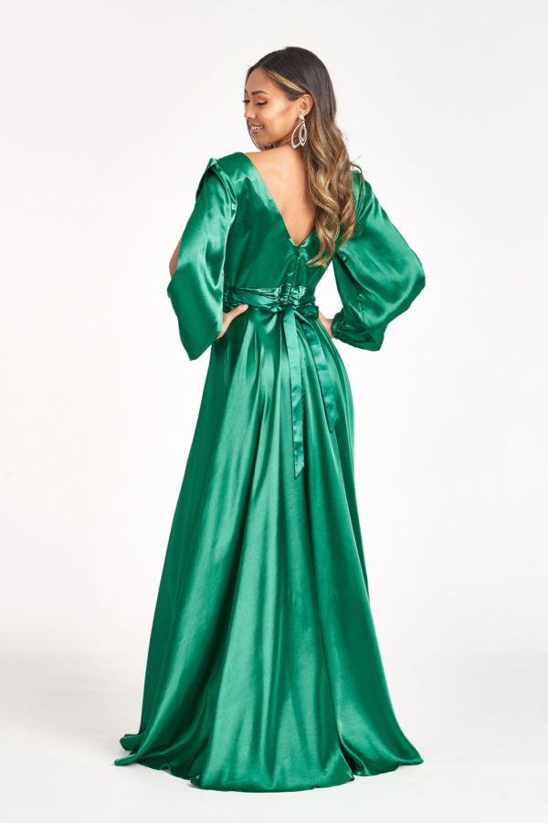 Long Sleeve Shiny Satin Gown by Elizabeth K GL1990