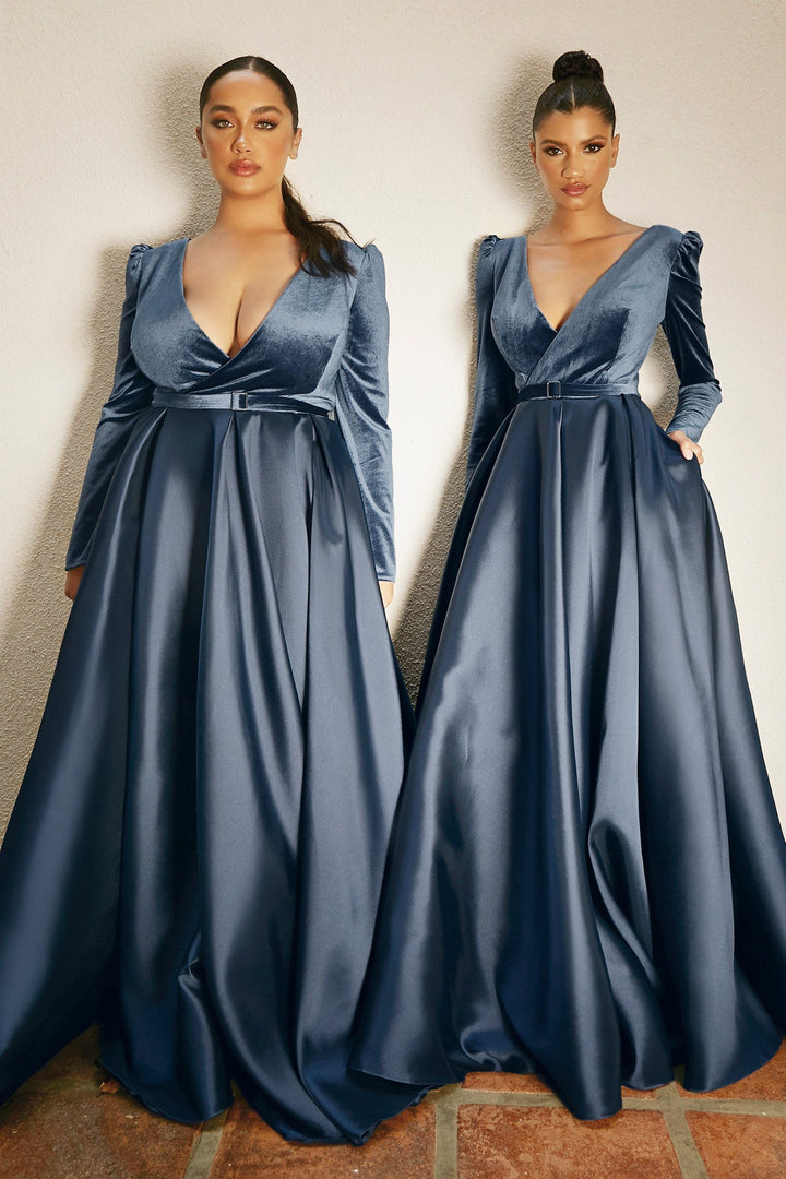 Long Sleeve Velvet Gown by Cinderella Divine CD226