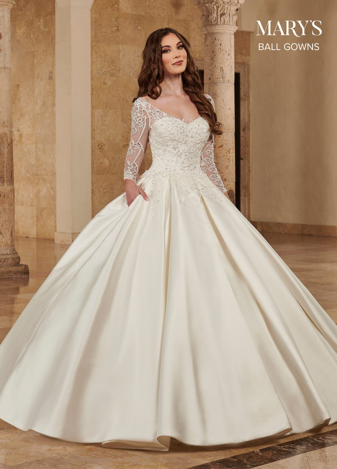 Long Sleeve Wedding Ball Gown by Mary's Bridal MB6086