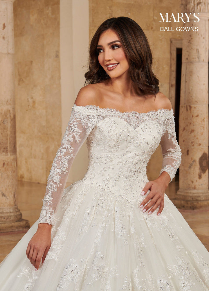 Long Sleeve Wedding Ball Gown by Mary's Bridal MB6089