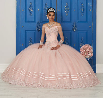 Long-Sleeved Sweetheart Dress by House of Wu LA Glitter 24039-Quinceanera Dresses-ABC Fashion
