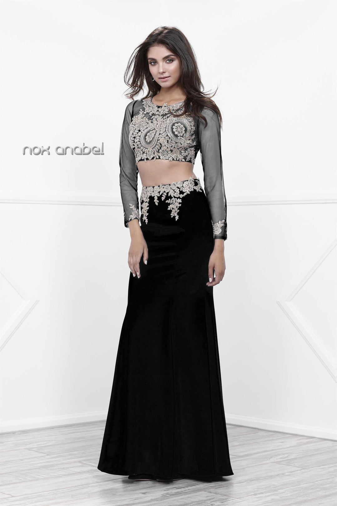 Long Sleeved Two-Piece Crop Top Dress by Nox Anabel 8368