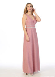 Long Sleeveless A-line Metallic Dress by Celavie 6495L