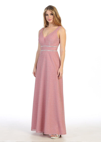 Long Sleeveless A-line Metallic Dress by Celavie 6495L