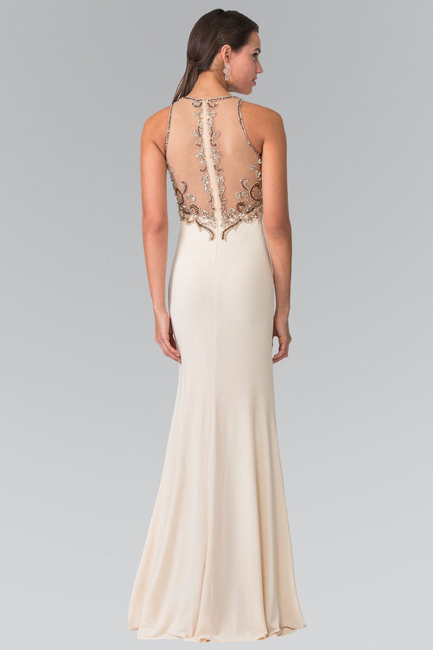 Long Sleeveless Beaded Illusion Dress by Elizabeth K GL1303-Long Formal Dresses-ABC Fashion