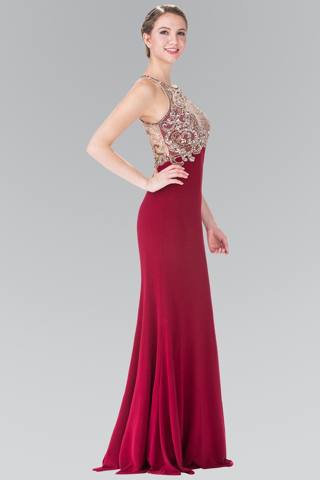 Long Sleeveless Beaded Illusion Dress by Elizabeth K GL1303-Long Formal Dresses-ABC Fashion