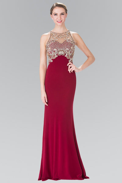 Long Sleeveless Beaded Illusion Dress by Elizabeth K GL1303-Long Formal Dresses-ABC Fashion