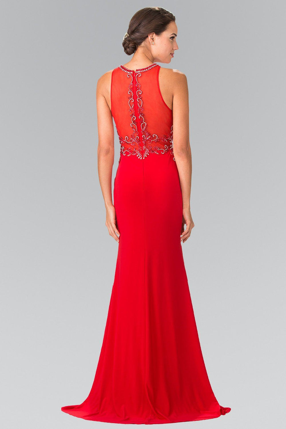 Long Sleeveless Beaded Illusion Dress by Elizabeth K GL2298-Long Formal Dresses-ABC Fashion