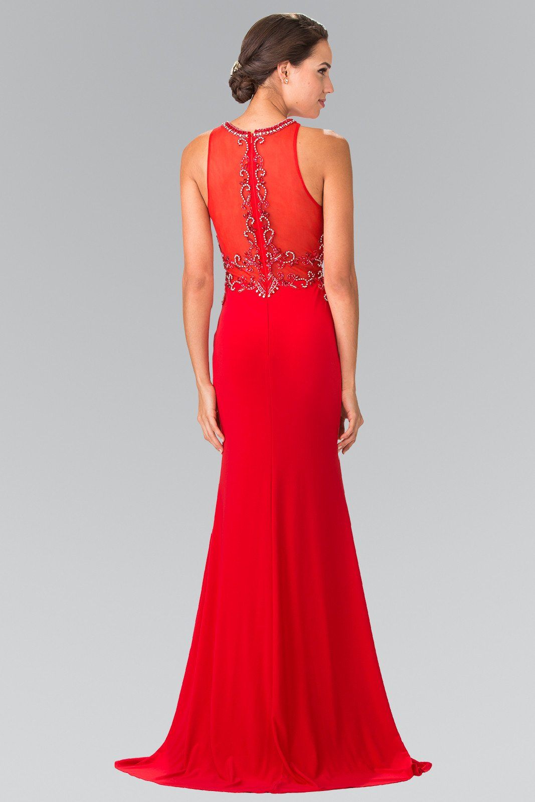 Long Sleeveless Beaded Illusion Dress by Elizabeth K GL2298-Long Formal Dresses-ABC Fashion