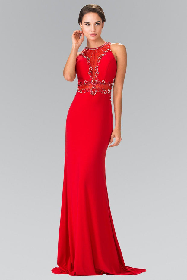 Long Sleeveless Beaded Illusion Dress by Elizabeth K GL2298-Long Formal Dresses-ABC Fashion