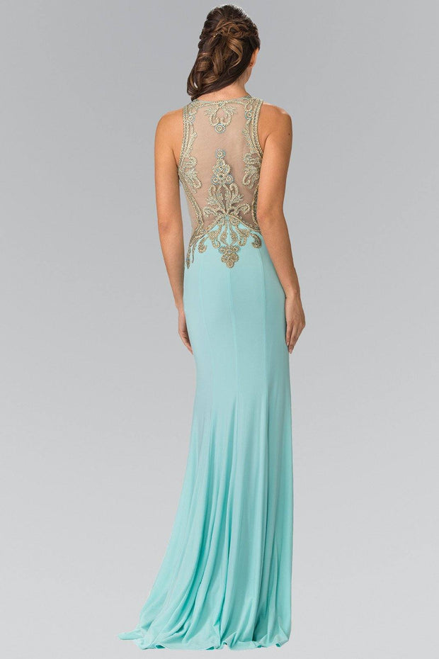 Long Sleeveless Beaded Illusion Dress by Elizabeth K GL2321-Long Formal Dresses-ABC Fashion