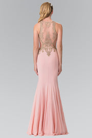 Long Sleeveless Beaded Illusion Dress by Elizabeth K GL2321-Long Formal Dresses-ABC Fashion
