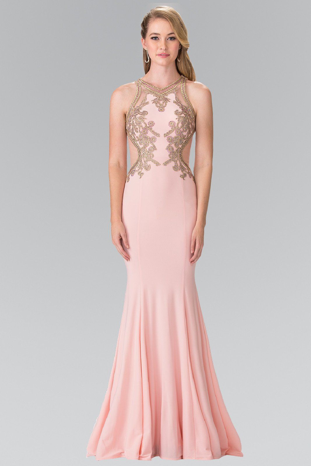 Long Sleeveless Beaded Illusion Dress by Elizabeth K GL2321-Long Formal Dresses-ABC Fashion