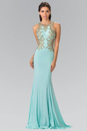Long Sleeveless Beaded Illusion Dress by Elizabeth K GL2321-Long Formal Dresses-ABC Fashion