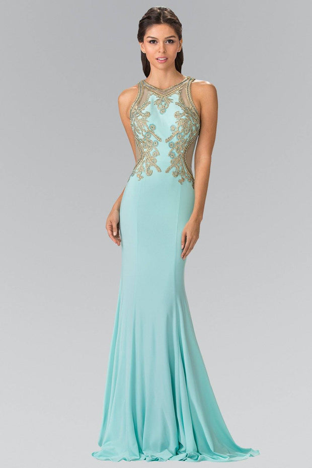 Long Sleeveless Beaded Illusion Dress by Elizabeth K GL2321-Long Formal Dresses-ABC Fashion