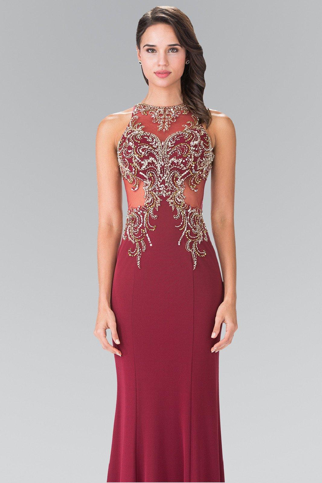 Long Sleeveless Beaded Illusion Dress by Elizabeth K GL2325-Long Formal Dresses-ABC Fashion