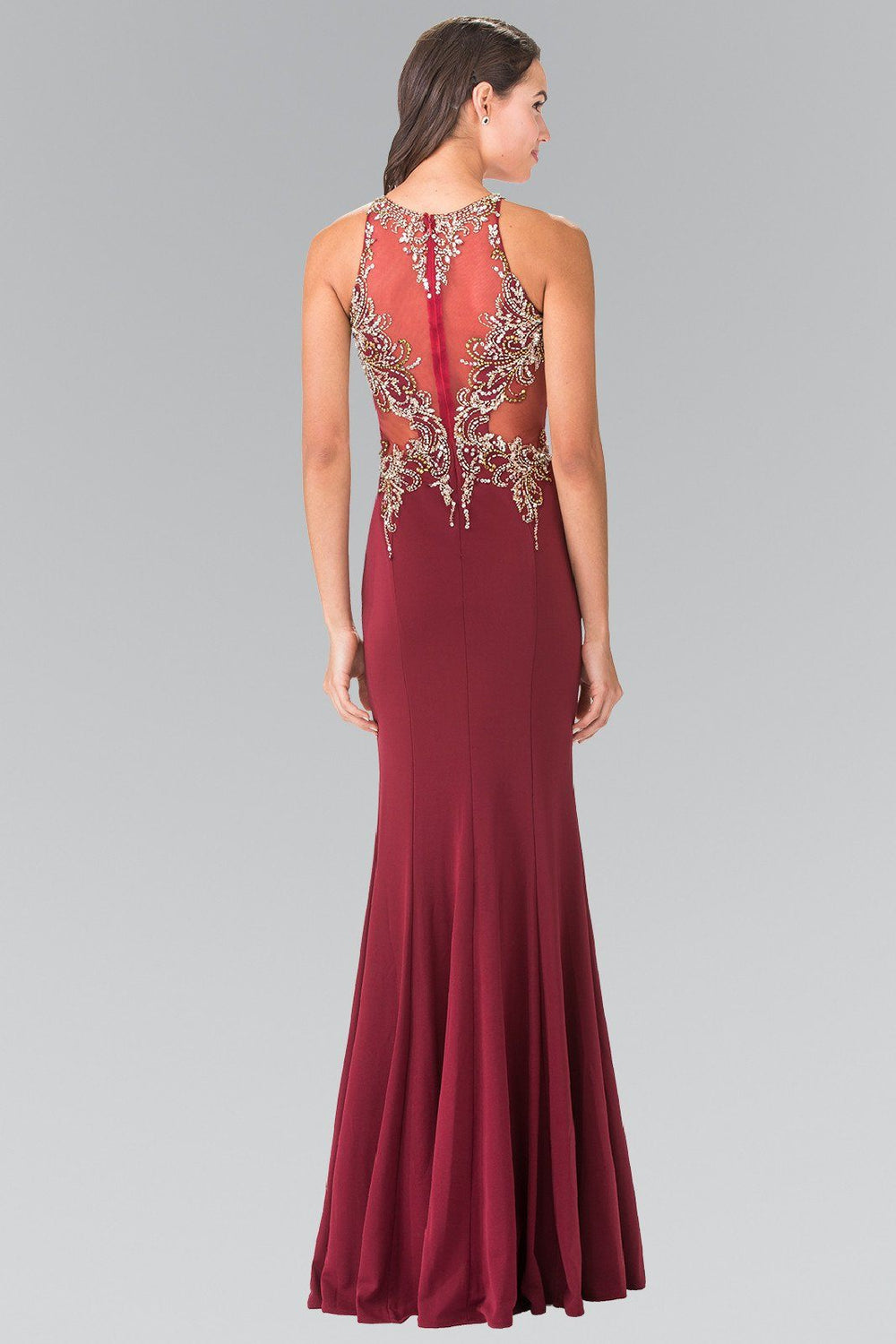 Long Sleeveless Beaded Illusion Dress by Elizabeth K GL2325-Long Formal Dresses-ABC Fashion