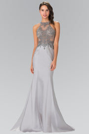 Long Sleeveless Beaded Illusion Dress by Elizabeth K GL2325-Long Formal Dresses-ABC Fashion