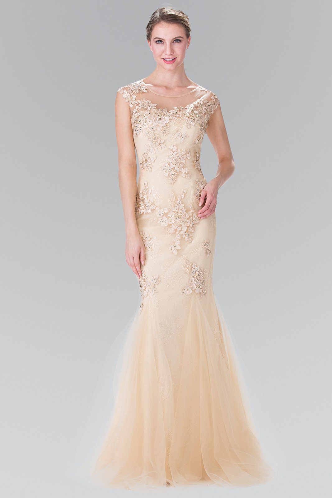 Long Sleeveless Beaded Lace Mermaid Dress by Elizabeth K GL2276-Long Formal Dresses-ABC Fashion