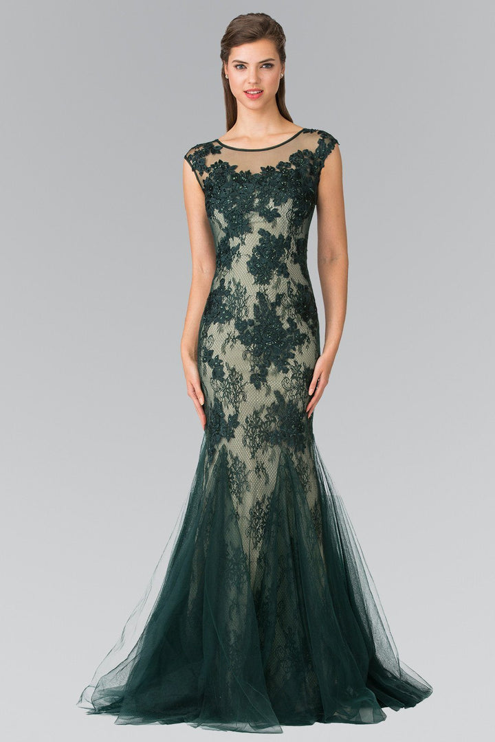 Long Sleeveless Beaded Lace Mermaid Dress by Elizabeth K GL2276-Long Formal Dresses-ABC Fashion