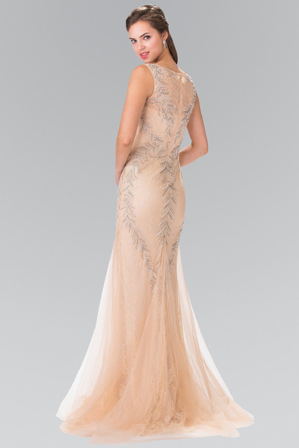 Long Sleeveless Beaded Lace Mermaid Dress by Elizabeth K GL2289-Long Formal Dresses-ABC Fashion