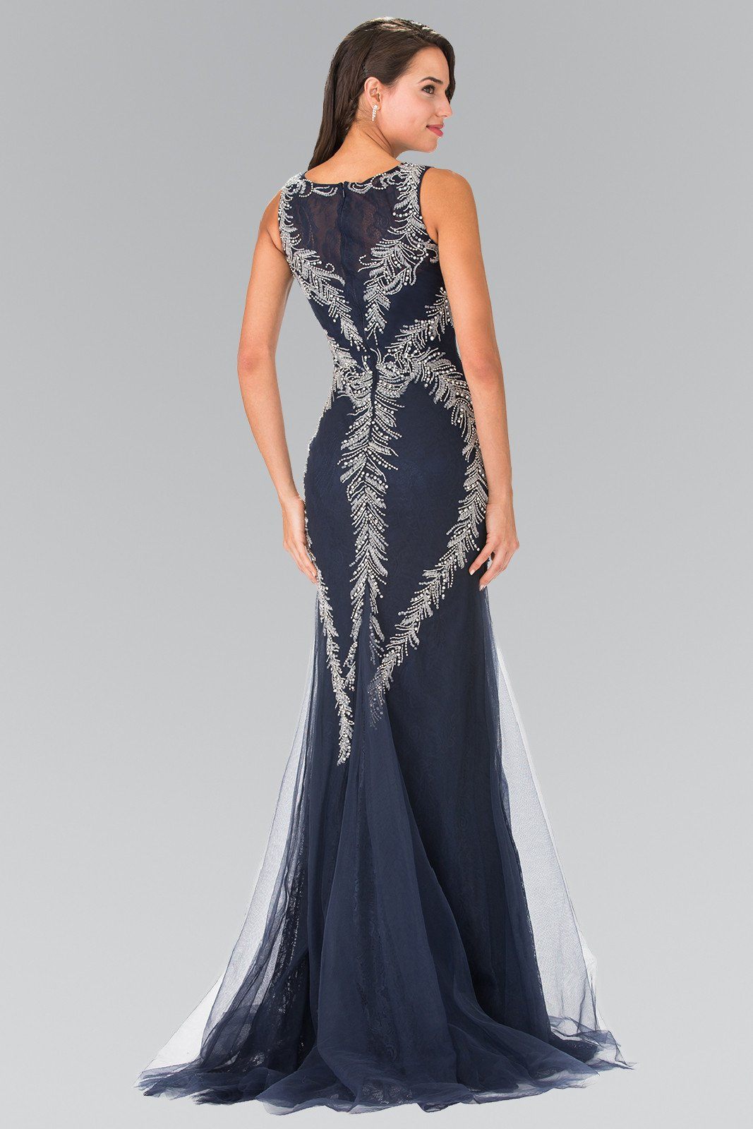 Long Sleeveless Beaded Lace Mermaid Dress by Elizabeth K GL2289-Long Formal Dresses-ABC Fashion