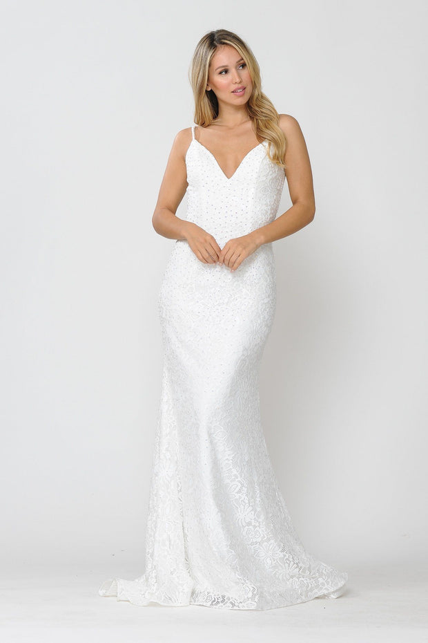 Long Sleeveless Beaded Lace Mermaid Dress by Poly USA 8590