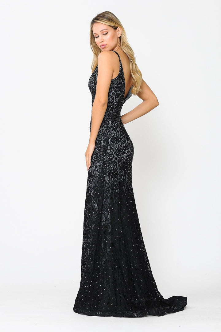 Long Sleeveless Beaded Lace Mermaid Dress by Poly USA 8590