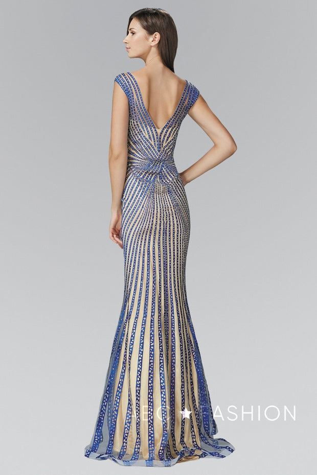 Long Sleeveless Beaded V-Neck Dress by Elizabeth K GL2053-Long Formal Dresses-ABC Fashion