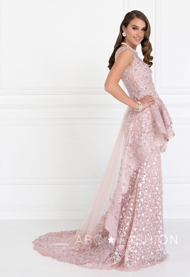 Long Sleeveless Champagne Lace Dress by Elizabeth K GL1584-Long Formal Dresses-ABC Fashion