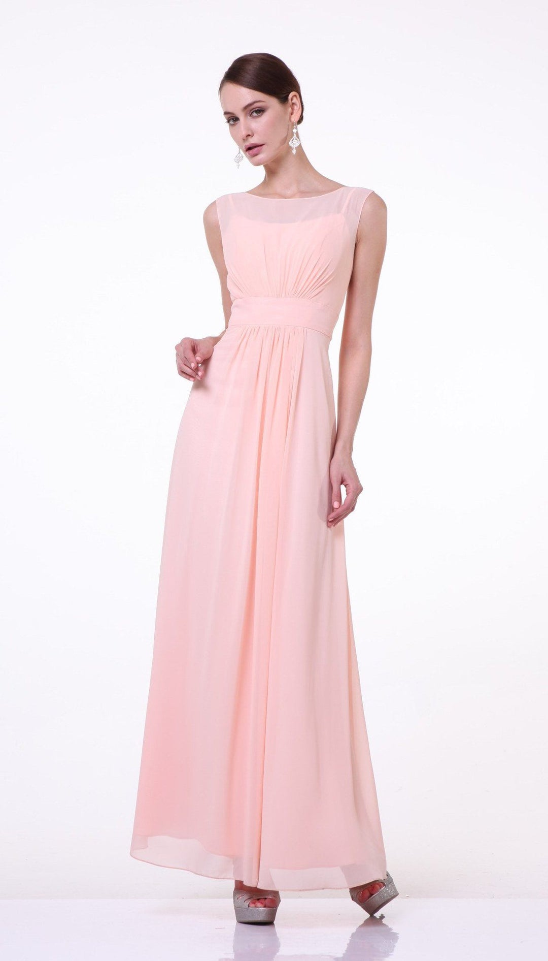 Long Sleeveless Chiffon Dress by Cinderella Divine 1465-Long Formal Dresses-ABC Fashion