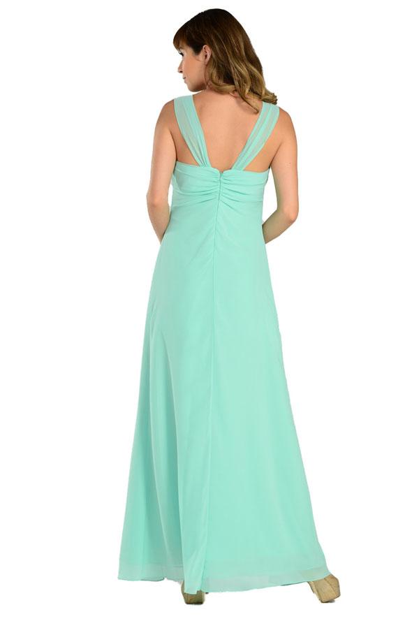 Long Sleeveless Chiffon Dress with Brooch by Poly USA-Long Formal Dresses-ABC Fashion