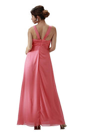 Long Sleeveless Chiffon Dress with Brooch by Poly USA-Long Formal Dresses-ABC Fashion