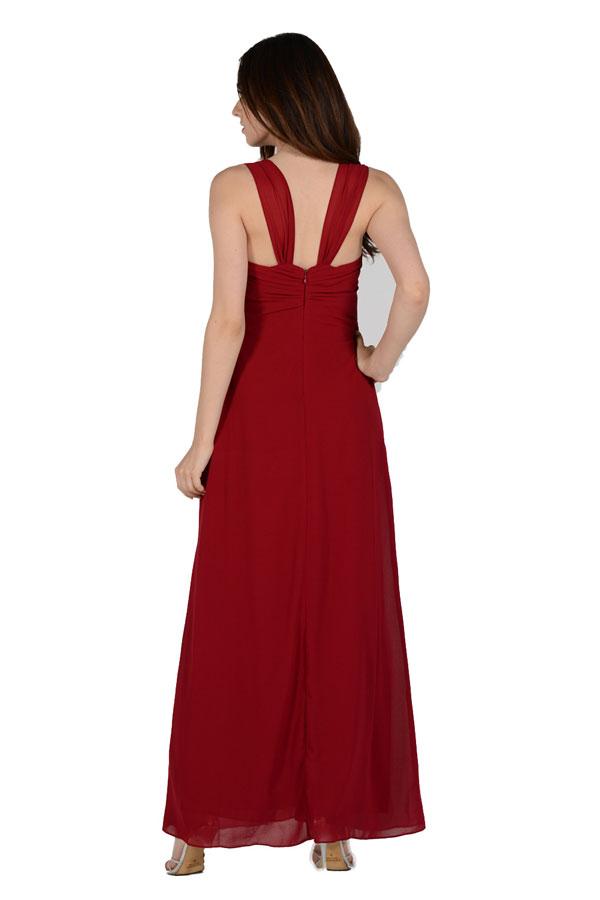 Long Sleeveless Chiffon Dress with Brooch by Poly USA-Long Formal Dresses-ABC Fashion