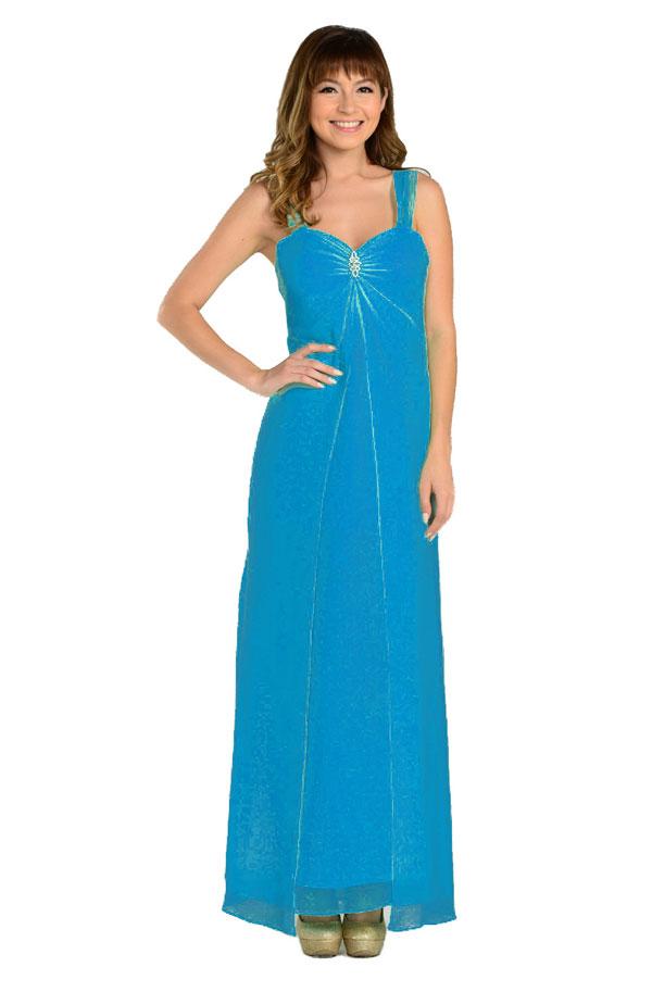 Long Sleeveless Chiffon Dress with Brooch by Poly USA-Long Formal Dresses-ABC Fashion