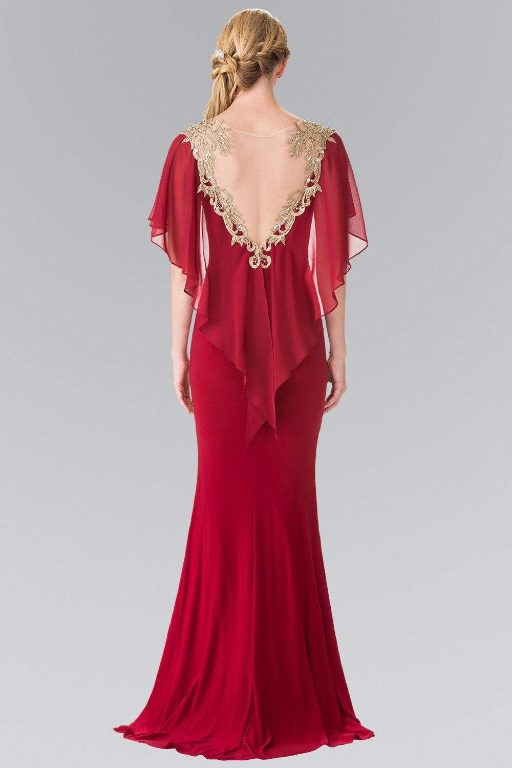 Long Sleeveless Dress with Back Caplet by Elizabeth K GL2254-Long Formal Dresses-ABC Fashion