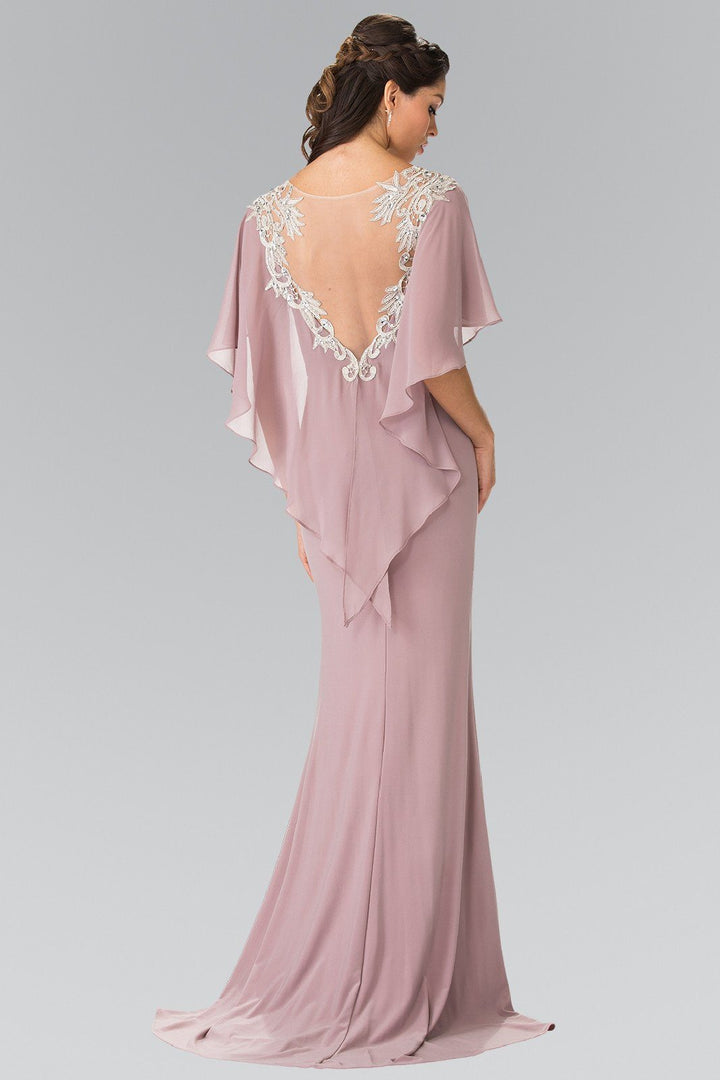 Long Sleeveless Dress with Back Caplet by Elizabeth K GL2254-Long Formal Dresses-ABC Fashion